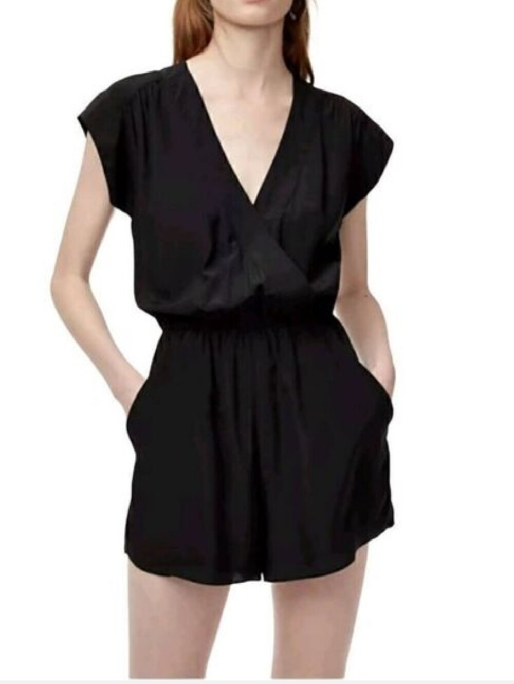 Babaton Black V-Neck Short Sleeve Romper